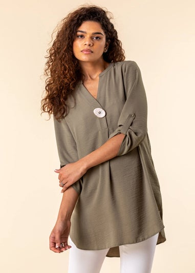 Roman Olive Longline Button Detail Tunic Top