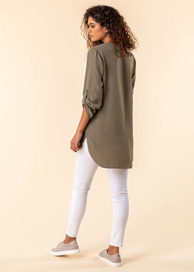 Roman Olive Longline Button Detail Tunic Top