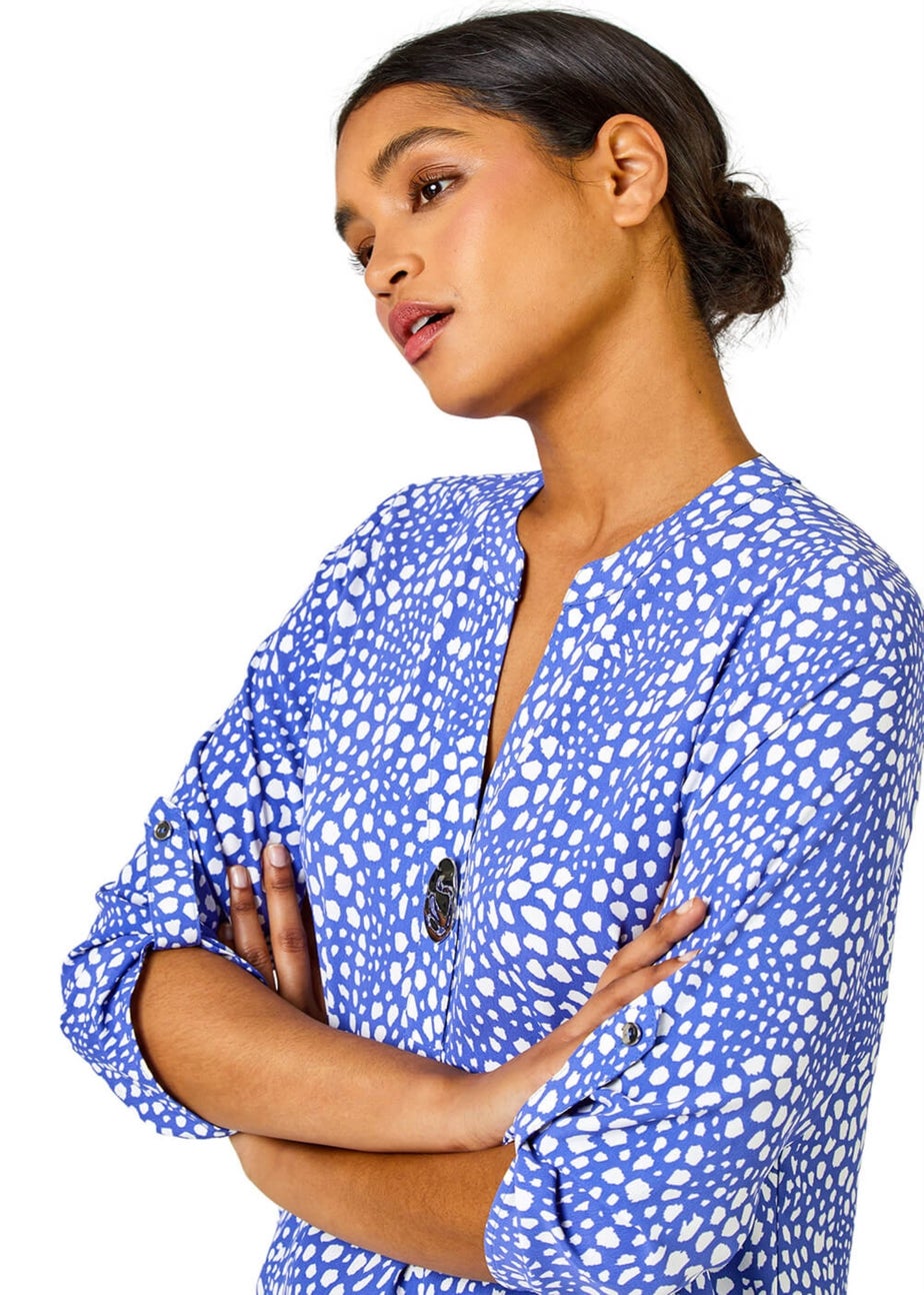 Roman Blue Longline Button Detail Abstract Spot Tunic Top