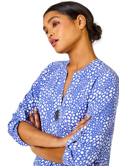 Roman Blue Longline Button Detail Abstract Spot Tunic Top