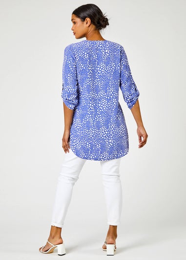 Roman Blue Longline Button Detail Abstract Spot Tunic Top