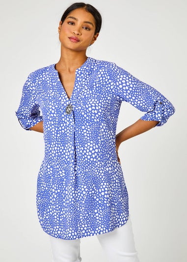 Roman Blue Longline Button Detail Abstract Spot Tunic Top