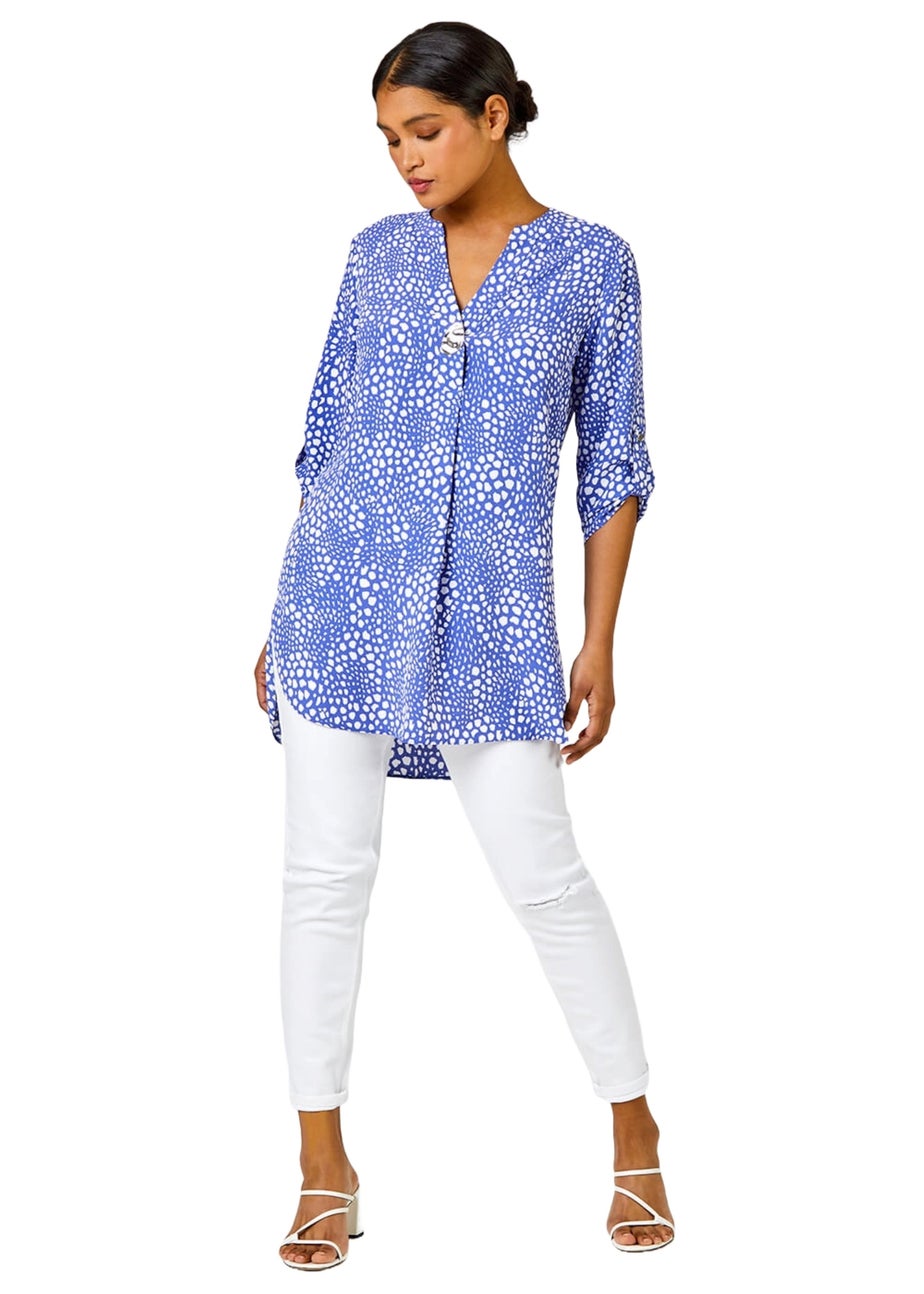 Roman Blue Longline Button Detail Abstract Spot Tunic Top