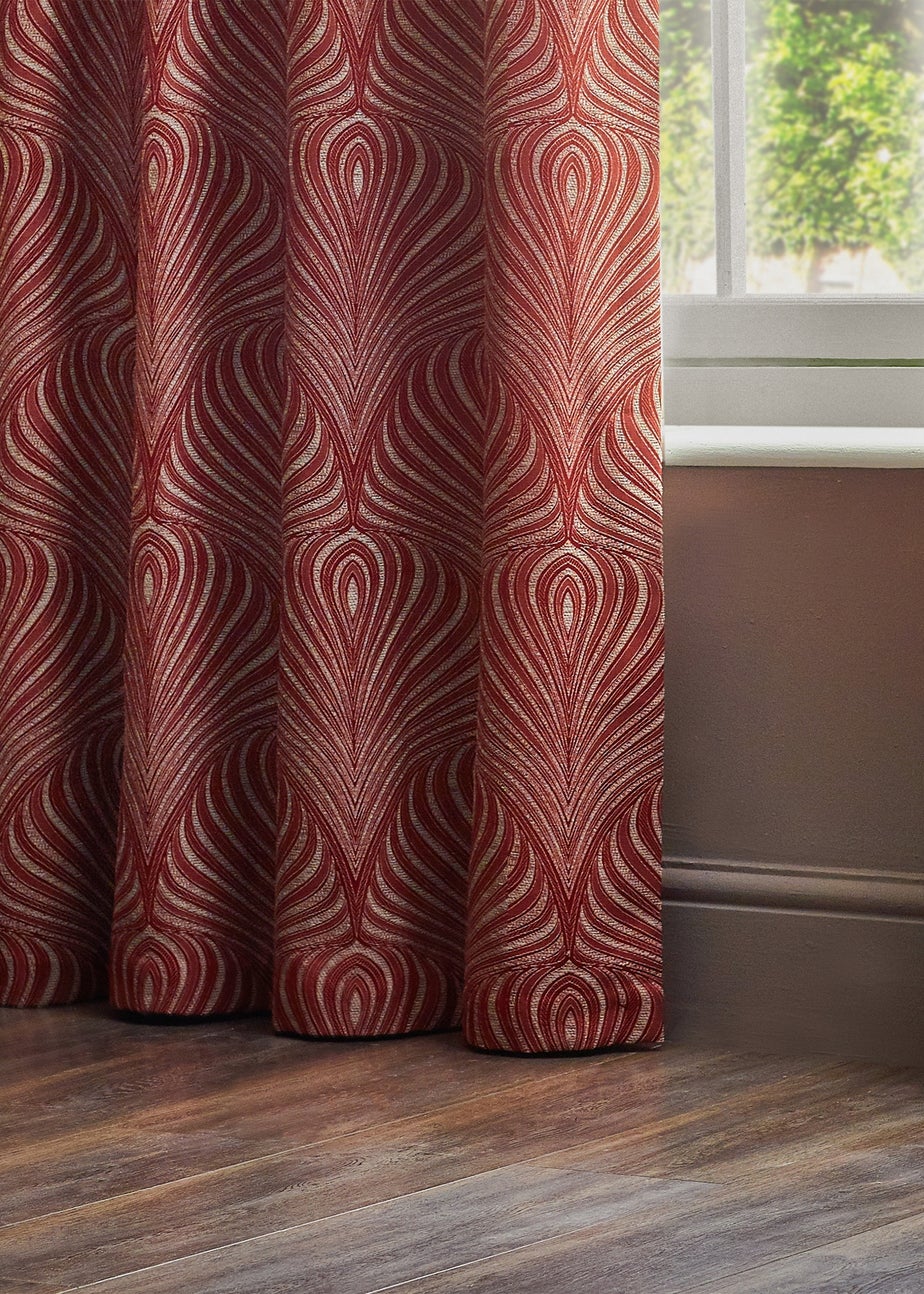 Paoletti Gatsby Jacquard Eyelet Curtains Terracotta