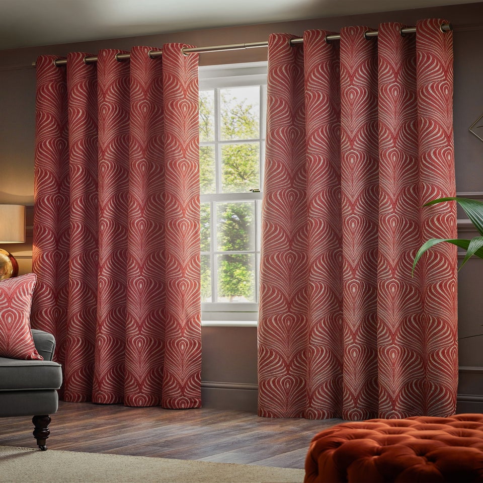 Paoletti Gatsby Jacquard Eyelet Curtains Terracotta