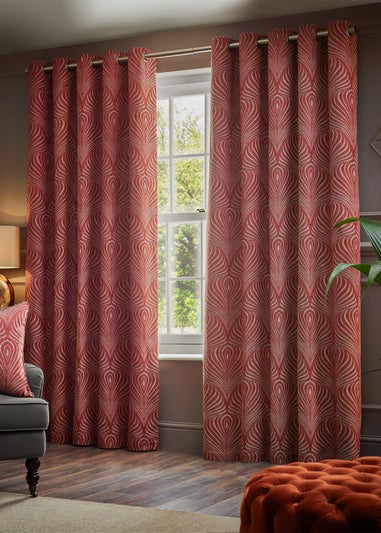 Paoletti Gatsby Jacquard Eyelet Curtains Terracotta