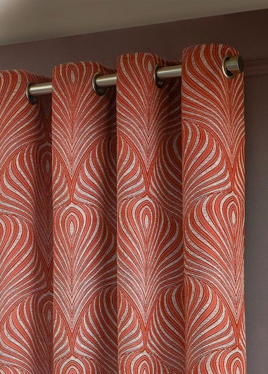 Paoletti Gatsby Jacquard Eyelet Curtains Terracotta