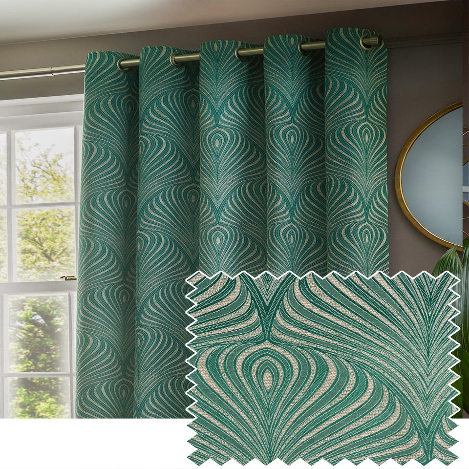 Paoletti Gatsby Jacquard Eyelet Curtains Emerald