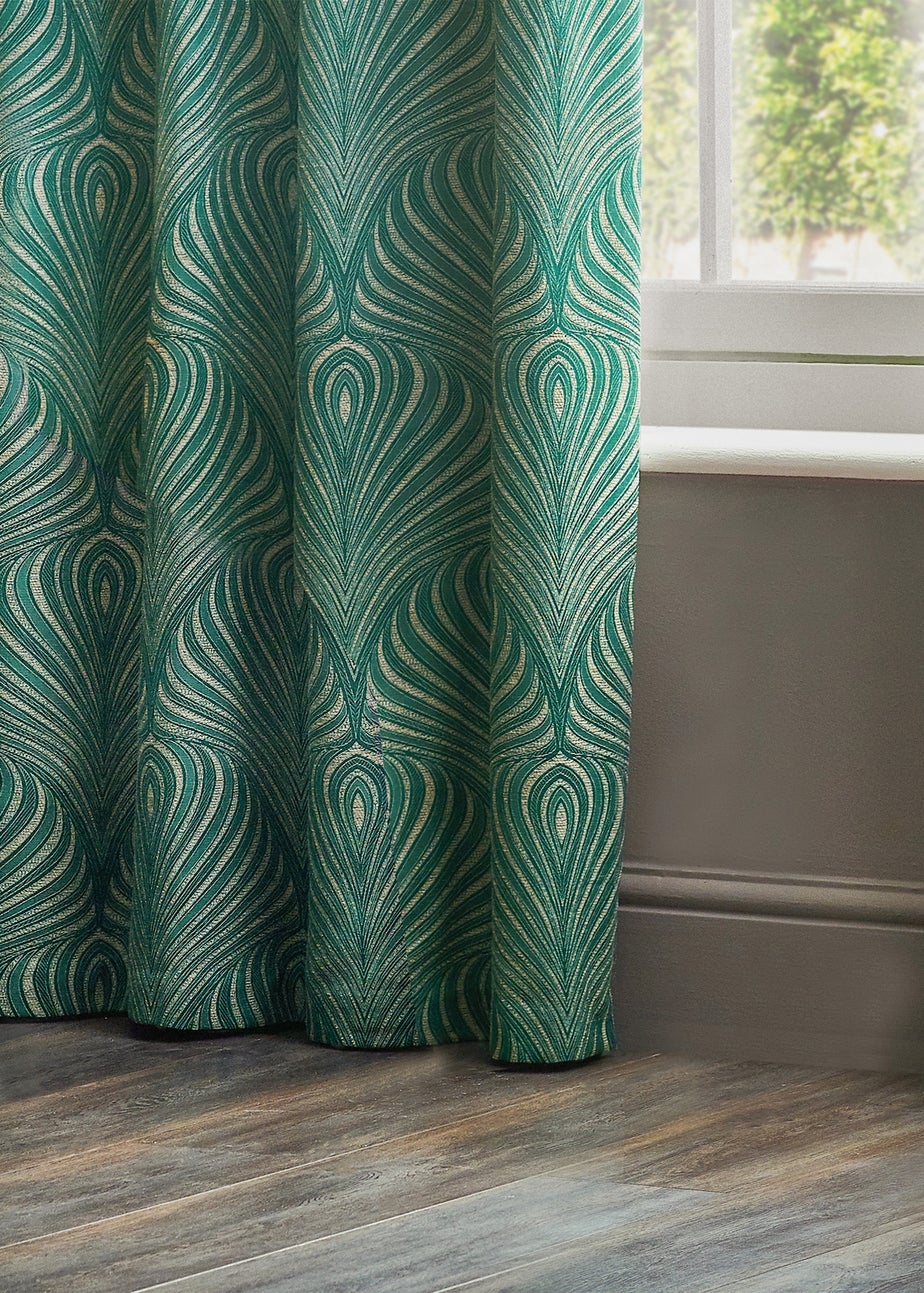 Paoletti Gatsby Jacquard Eyelet Curtains Emerald