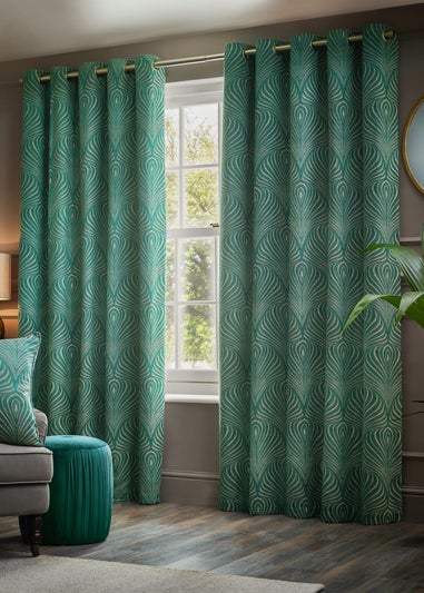 Paoletti Gatsby Jacquard Eyelet Curtains Emerald