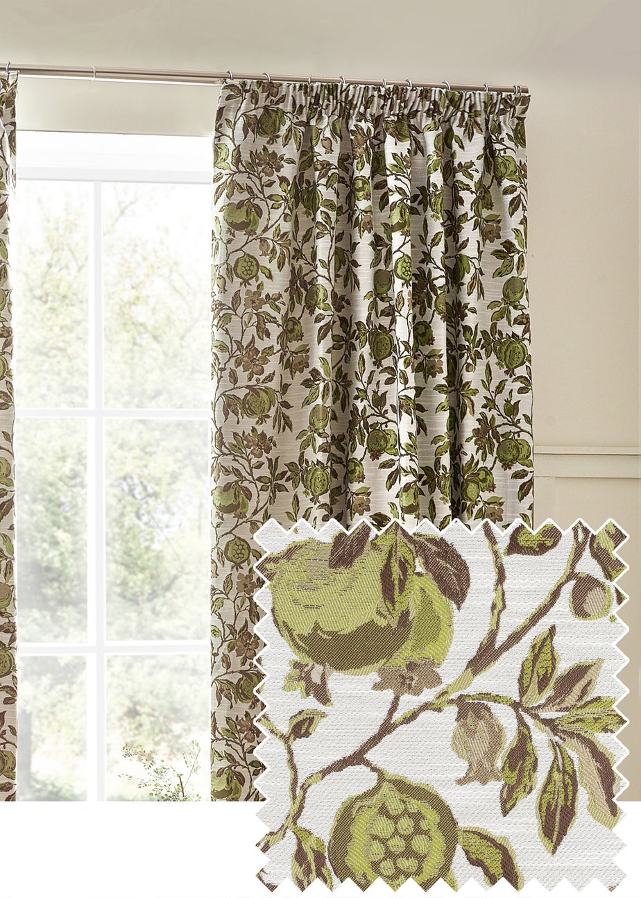 Wylder Nature Pomegranate Floral Jacquard Pencil Pleat Curtains