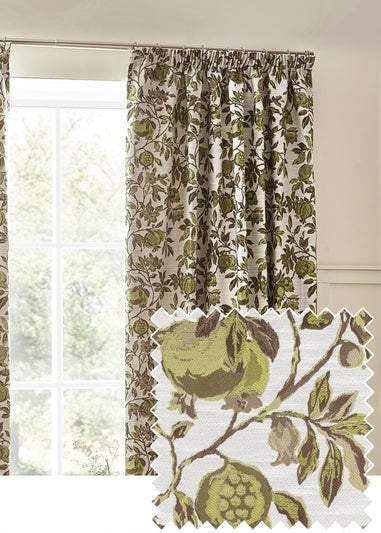 Wylder Nature Pomegranate Floral Jacquard Pencil Pleat Curtains