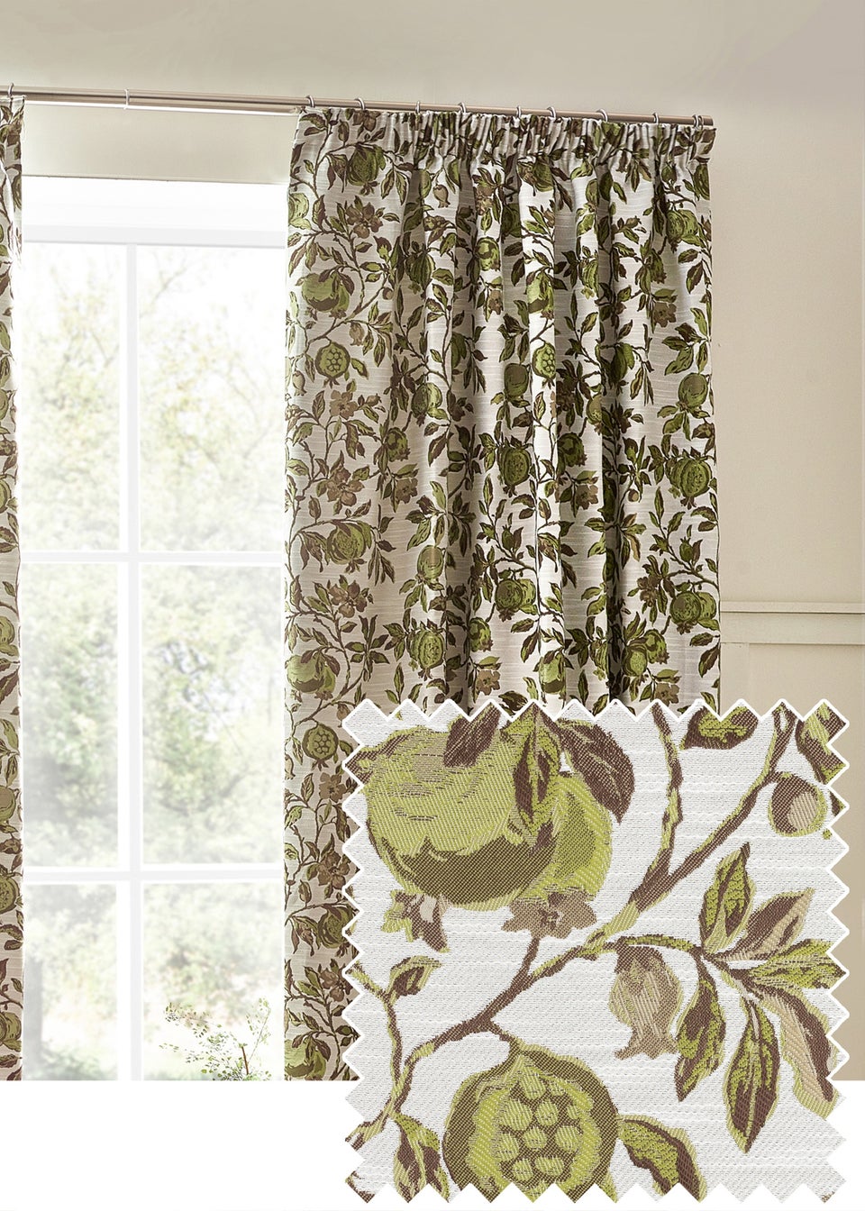 Wylder Nature Pomegranate Floral Jacquard Pencil Pleat Curtains