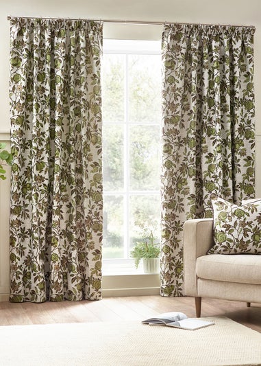 Wylder Nature Pomegranate Floral Jacquard Pencil Pleat Curtains