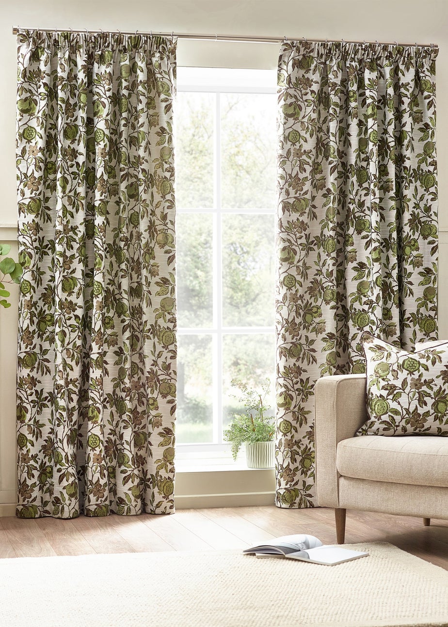 Wylder Nature Pomegranate Floral Jacquard Pencil Pleat Curtains