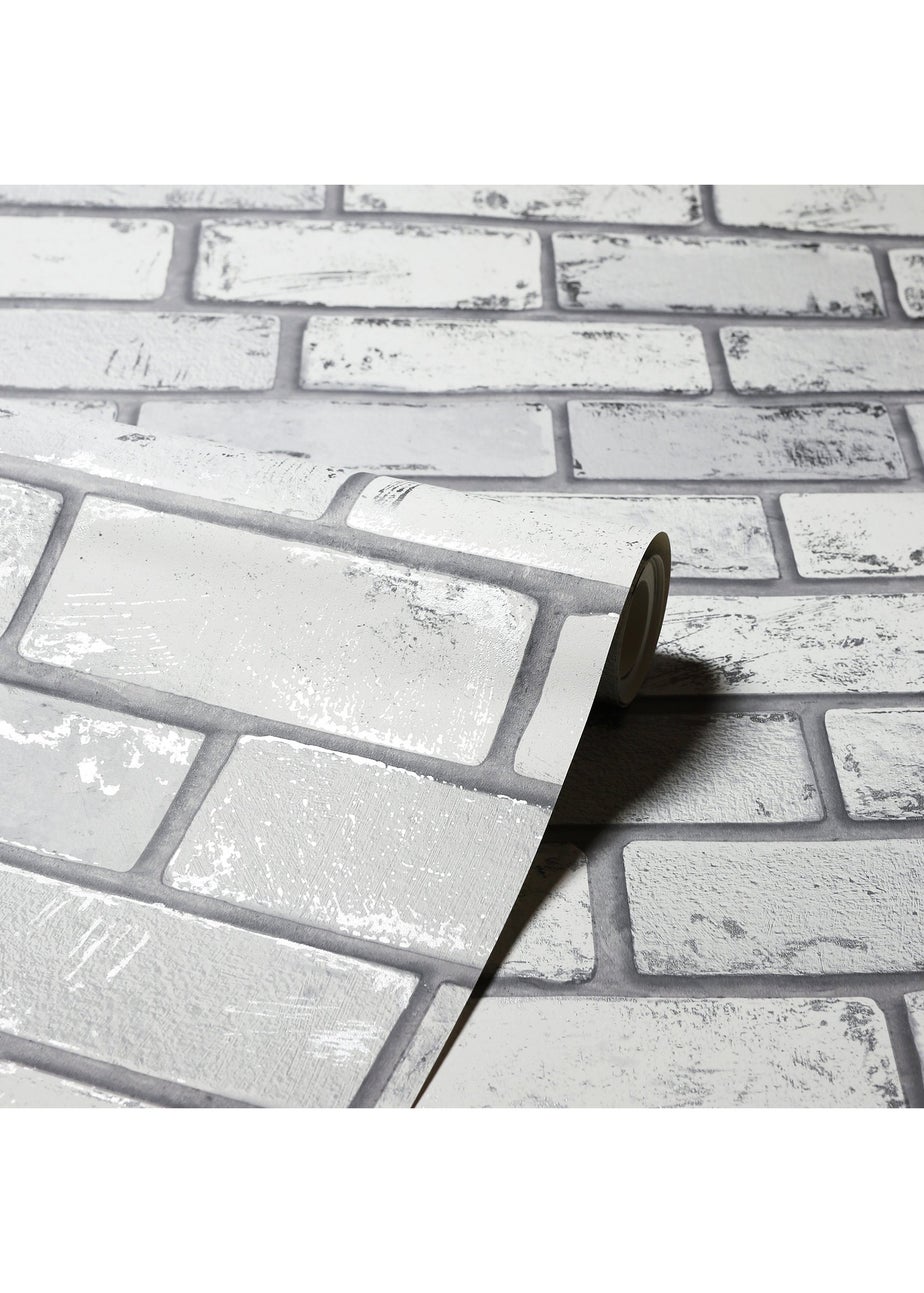 Arthouse Metallic Brick White/Silver