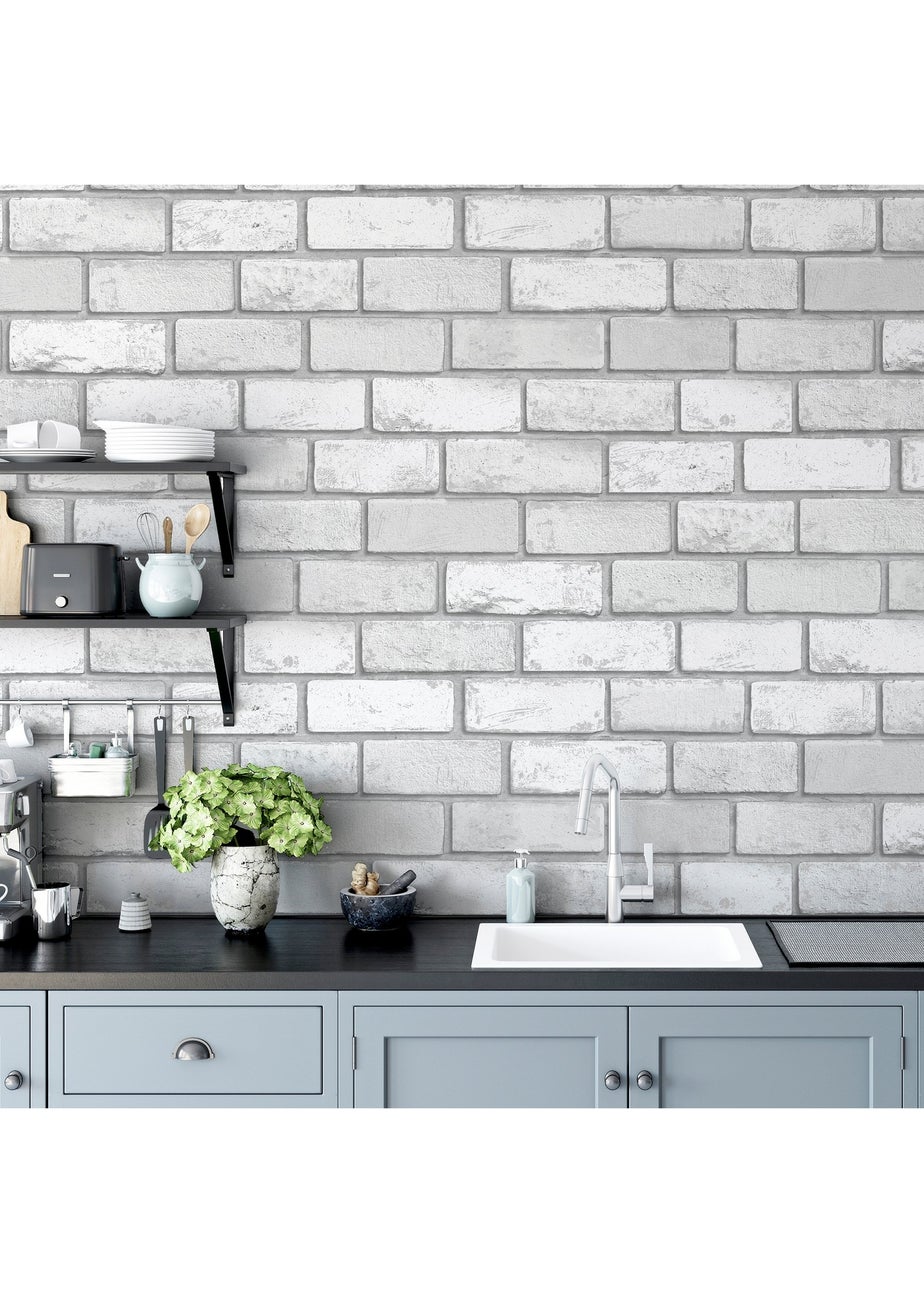 Arthouse Metallic Brick White/Silver