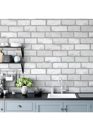 Arthouse Metallic Brick White/Silver