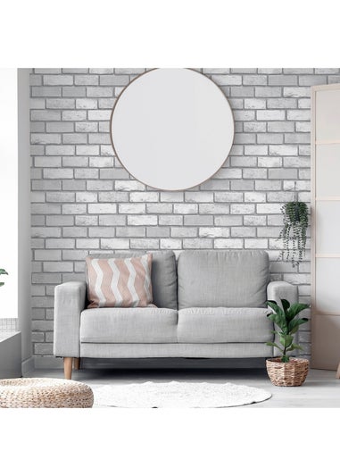 Arthouse Metallic Brick White/Silver