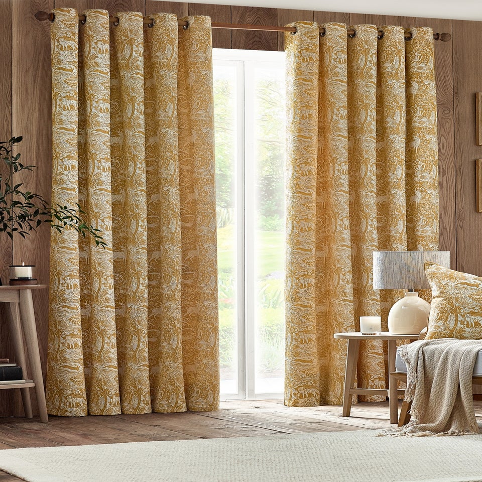 furn. Winter Woods Animal Chenille Eyelet Curtains Ochre