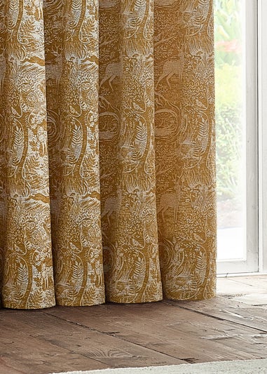 furn. Winter Woods Animal Chenille Eyelet Curtains Ochre