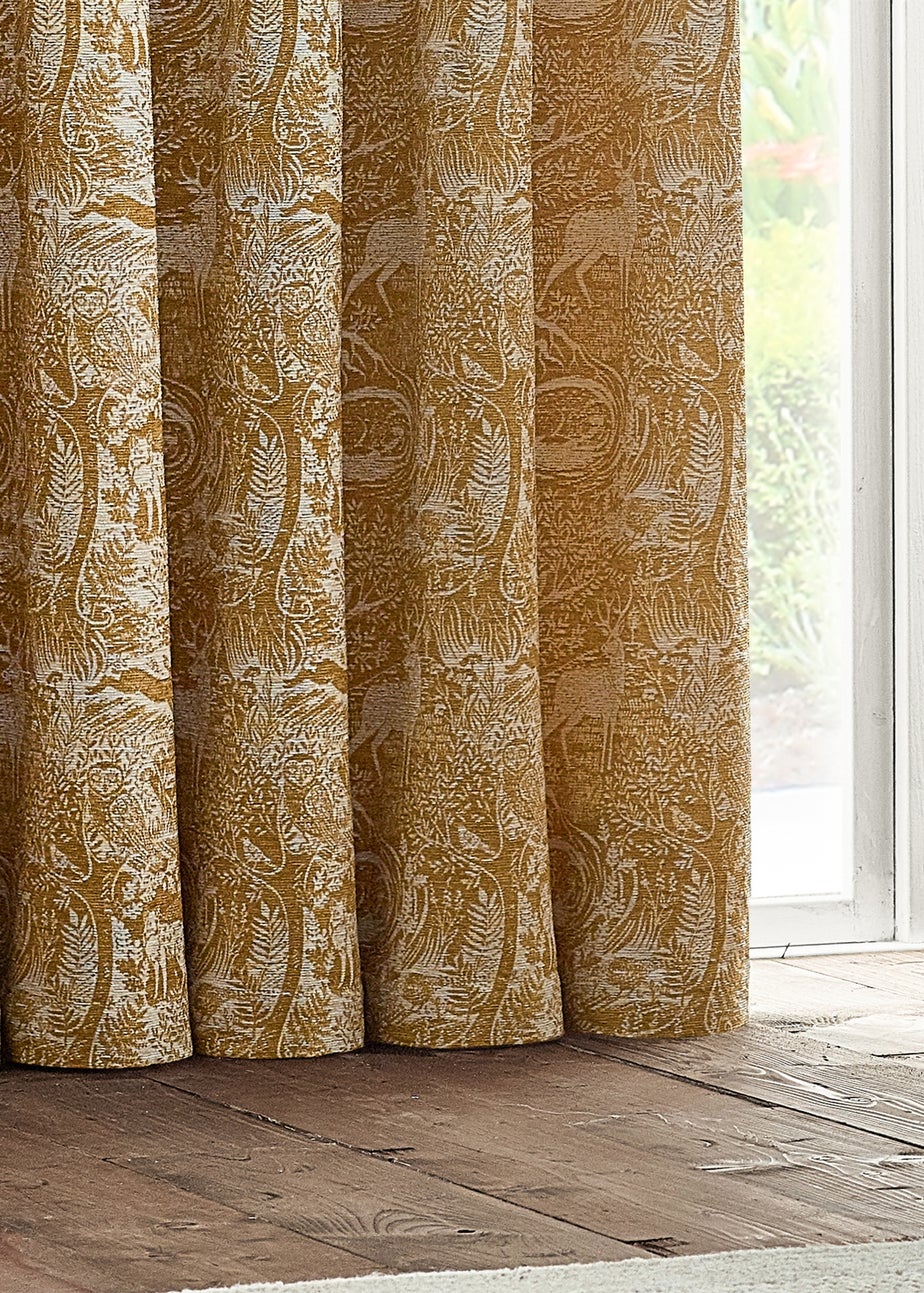 furn. Winter Woods Animal Chenille Eyelet Curtains Ochre
