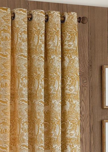 furn. Winter Woods Animal Chenille Eyelet Curtains Ochre