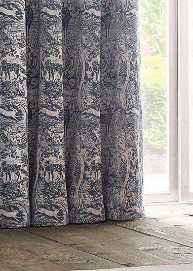 furn. Winter Woods Animal Chenille Eyelet Curtains Midnight