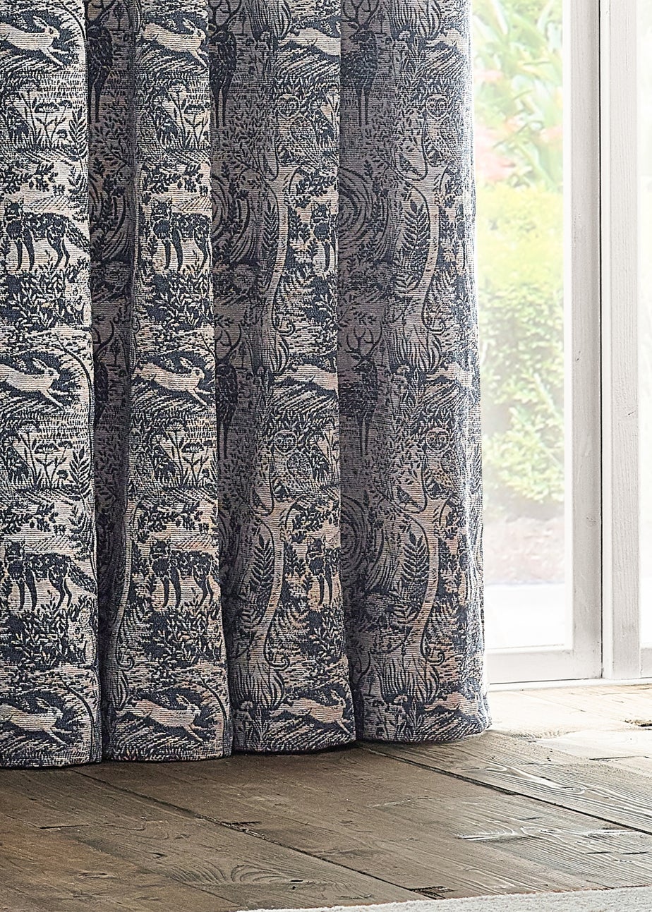 furn. Winter Woods Animal Chenille Eyelet Curtains Midnight