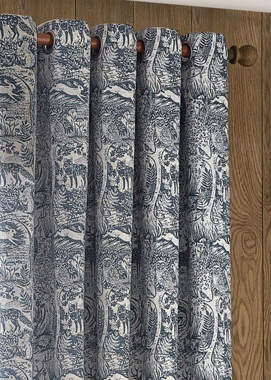 furn. Winter Woods Animal Chenille Eyelet Curtains Midnight