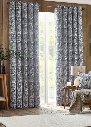 furn. Winter Woods Animal Chenille Eyelet Curtains Midnight