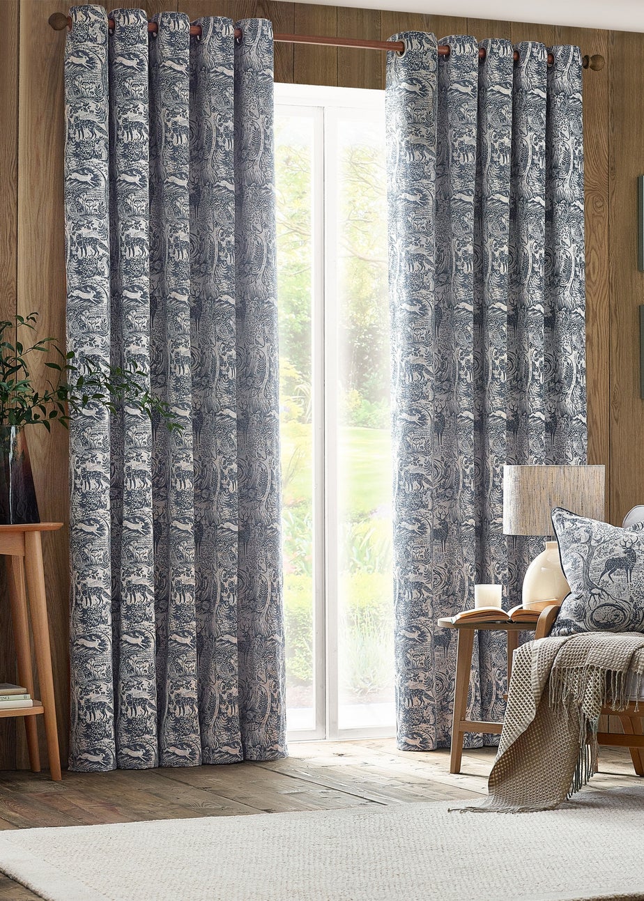 furn. Winter Woods Animal Chenille Eyelet Curtains Midnight