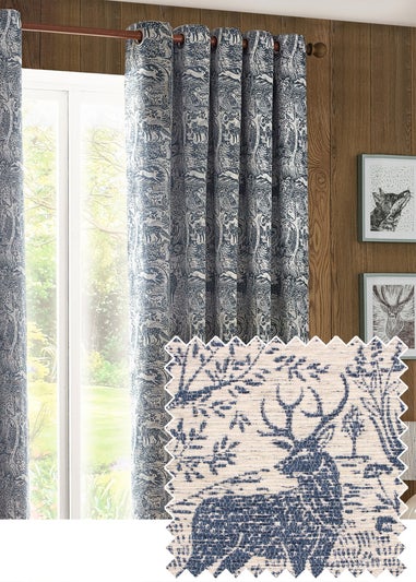 furn. Winter Woods Animal Chenille Eyelet Curtains Midnight
