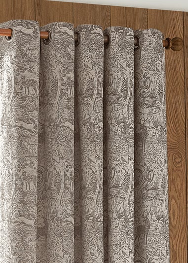 furn. Winter Woods Animal Chenille Eyelet Curtains Taupe