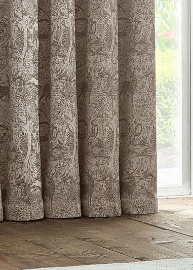 furn. Winter Woods Animal Chenille Eyelet Curtains Taupe