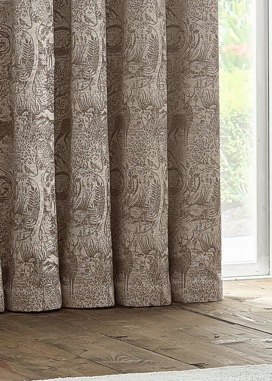 furn. Winter Woods Animal Chenille Eyelet Curtains Taupe