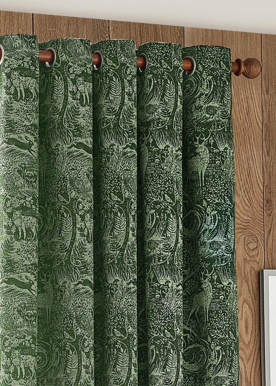 furn. Winter Woods Animal Chenille Eyelet Curtains Emerald
