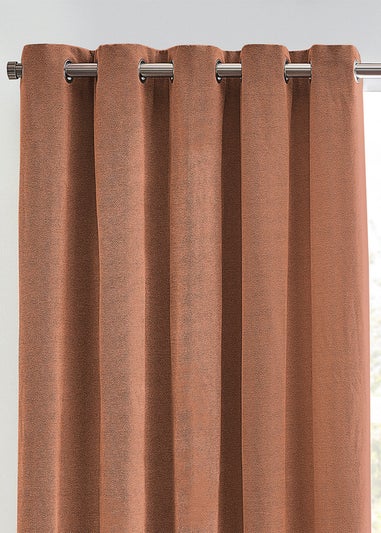 furn. Hudson Herringbone Chenille Eyelet Curtains Terracotta