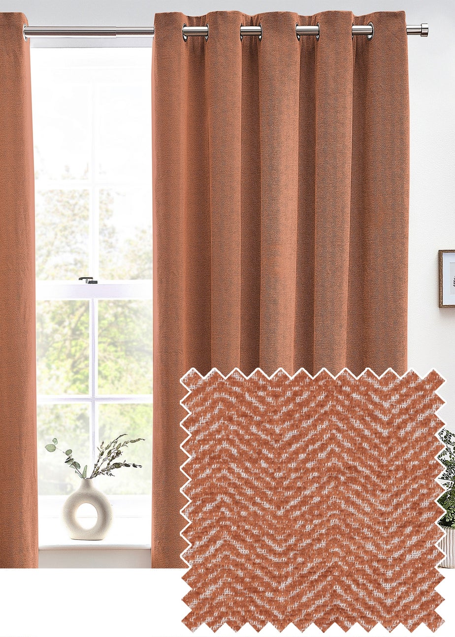 furn. Hudson Herringbone Chenille Eyelet Curtains Terracotta