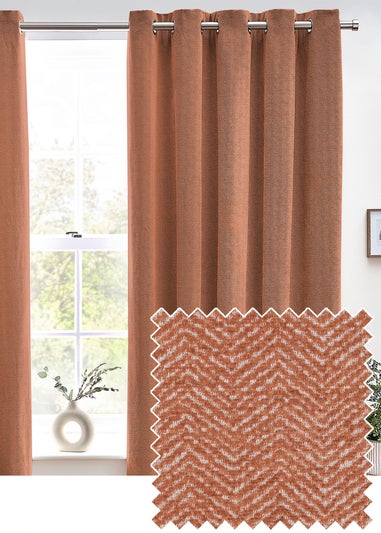 furn. Hudson Herringbone Chenille Eyelet Curtains Terracotta