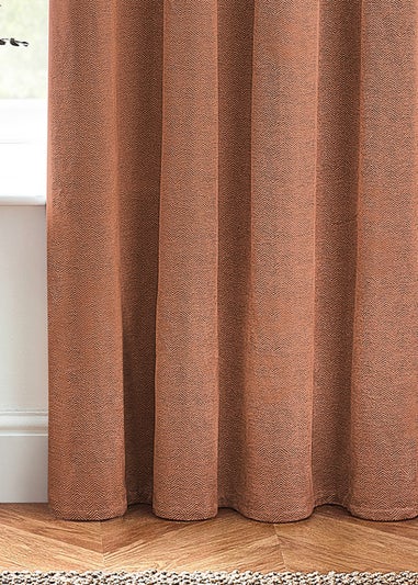 furn. Hudson Herringbone Chenille Eyelet Curtains Terracotta