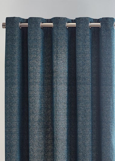 furn. Hudson Herringbone Chenille Eyelet Curtains Blue
