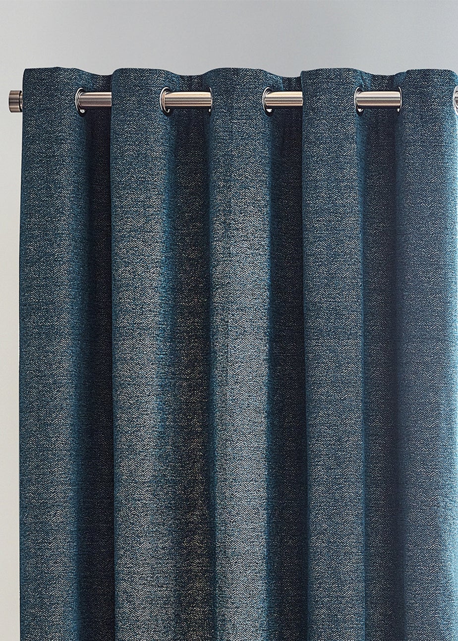 furn. Hudson Herringbone Chenille Eyelet Curtains Blue