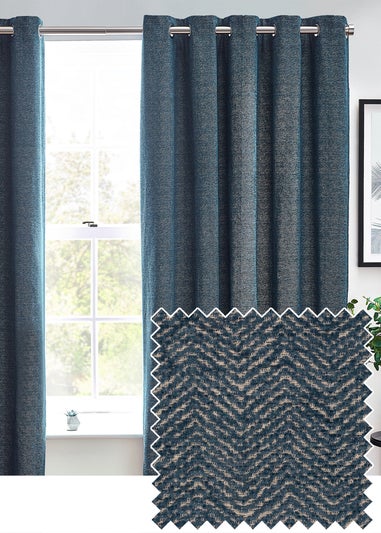 furn. Hudson Herringbone Chenille Eyelet Curtains Blue