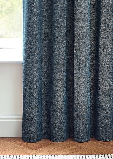 furn. Hudson Herringbone Chenille Eyelet Curtains Blue