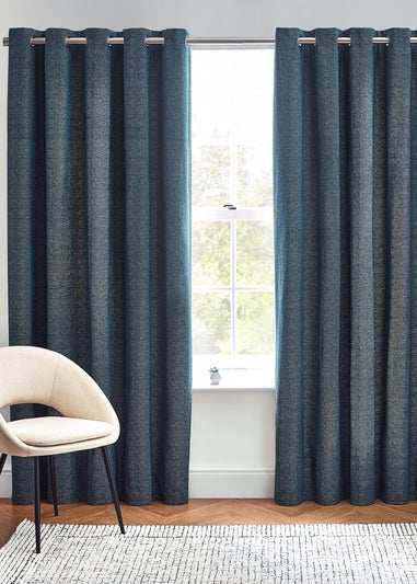 furn. Hudson Herringbone Chenille Eyelet Curtains Blue