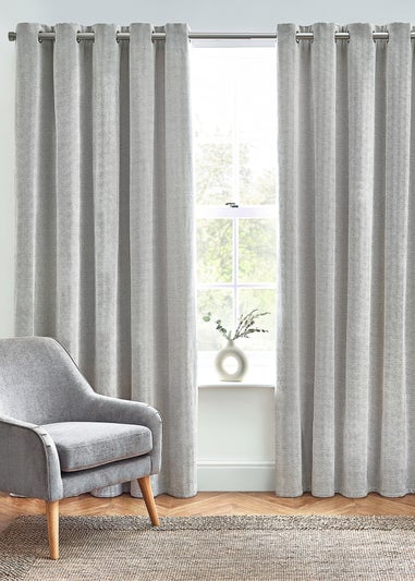 furn. Hudson Herringbone Chenille Eyelet Curtains Grey