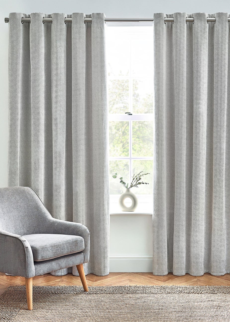 furn. Hudson Herringbone Chenille Eyelet Curtains Grey