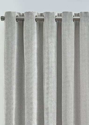 furn. Hudson Herringbone Chenille Eyelet Curtains Grey