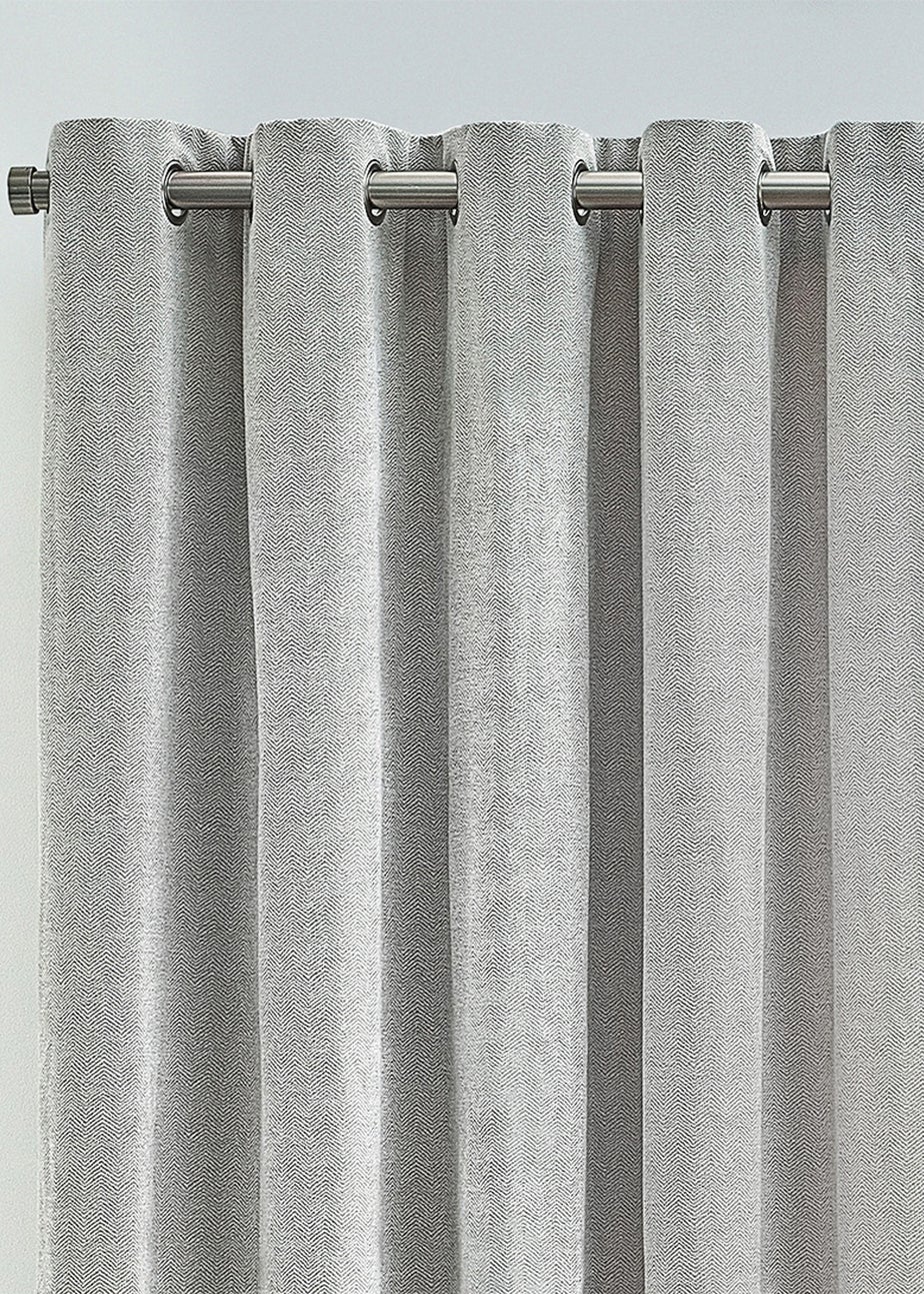 furn. Hudson Herringbone Chenille Eyelet Curtains Grey
